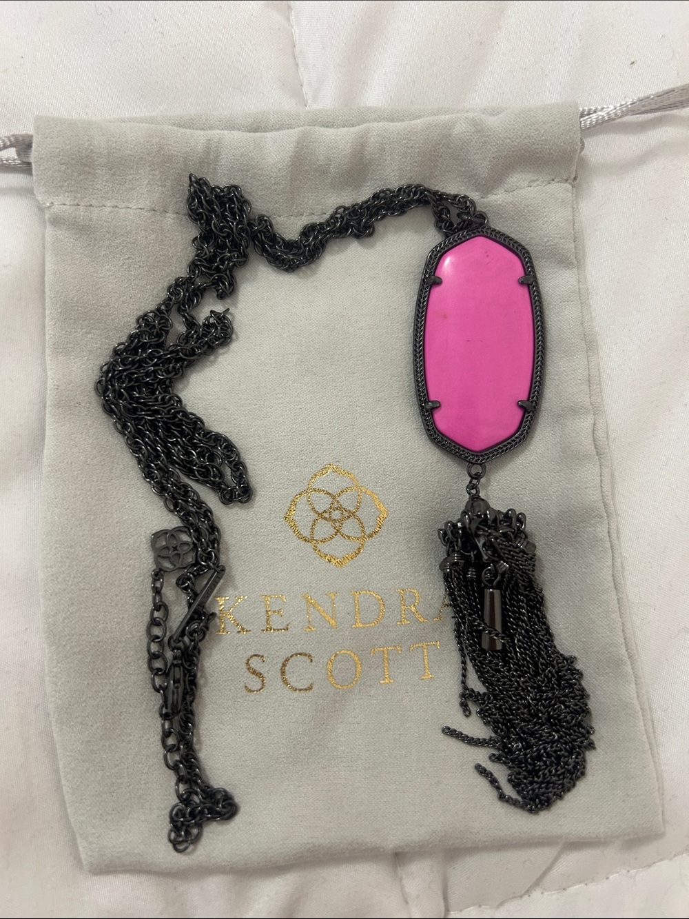 Kendra Scott Rayne Tassel Pendant Necklace | Gunmetal & Hot Pink
